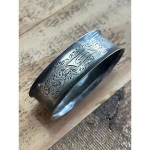 Antique Sterling Silver Napkin Ring Monogrammed Engraved Floral Ornate 17 Grams